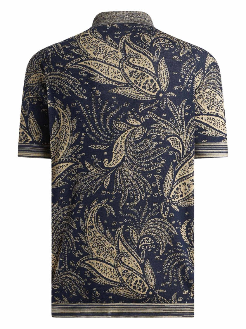 Etro Short-Sleeved Blue Jacquard Shirt With Paisley Motif