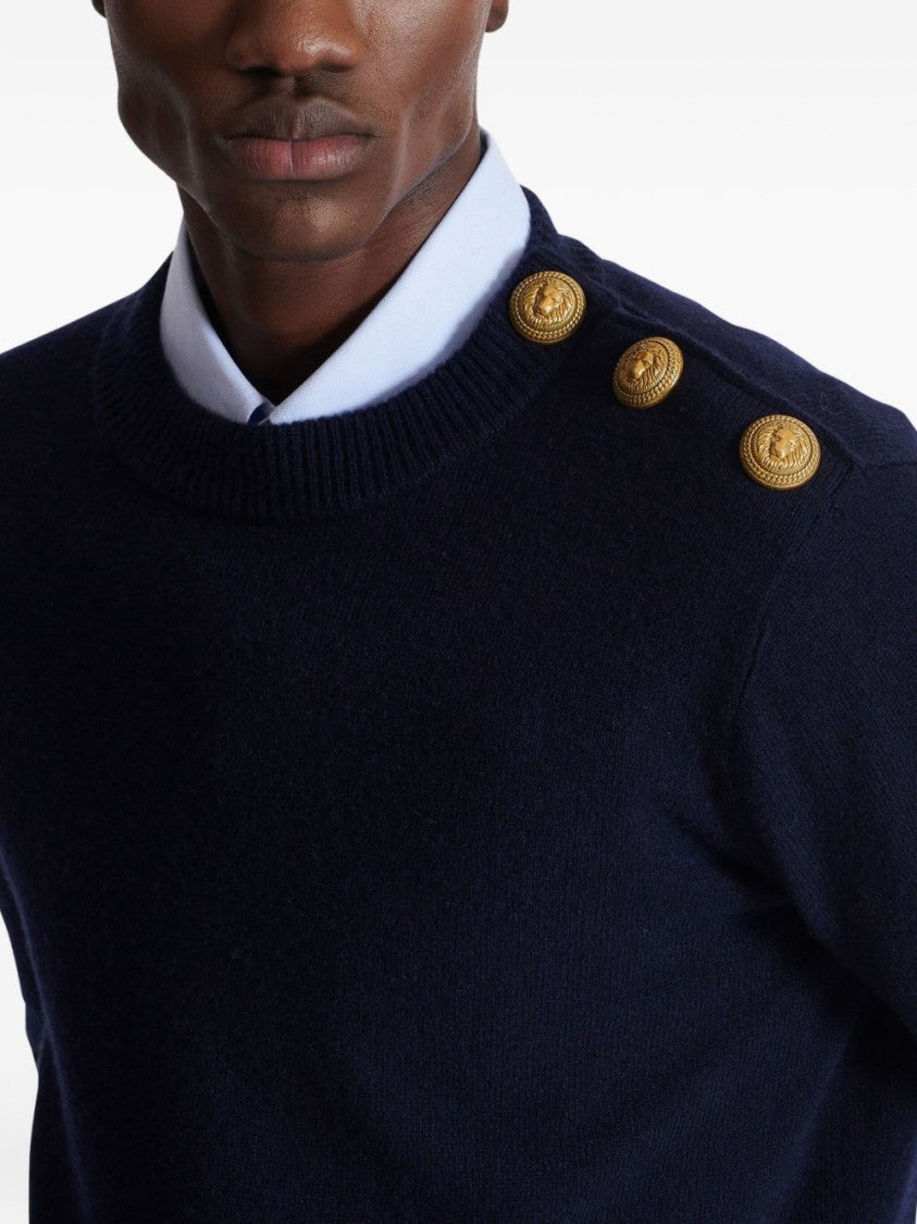 Balmain Blue Round Neck Long Sleeve Sweater