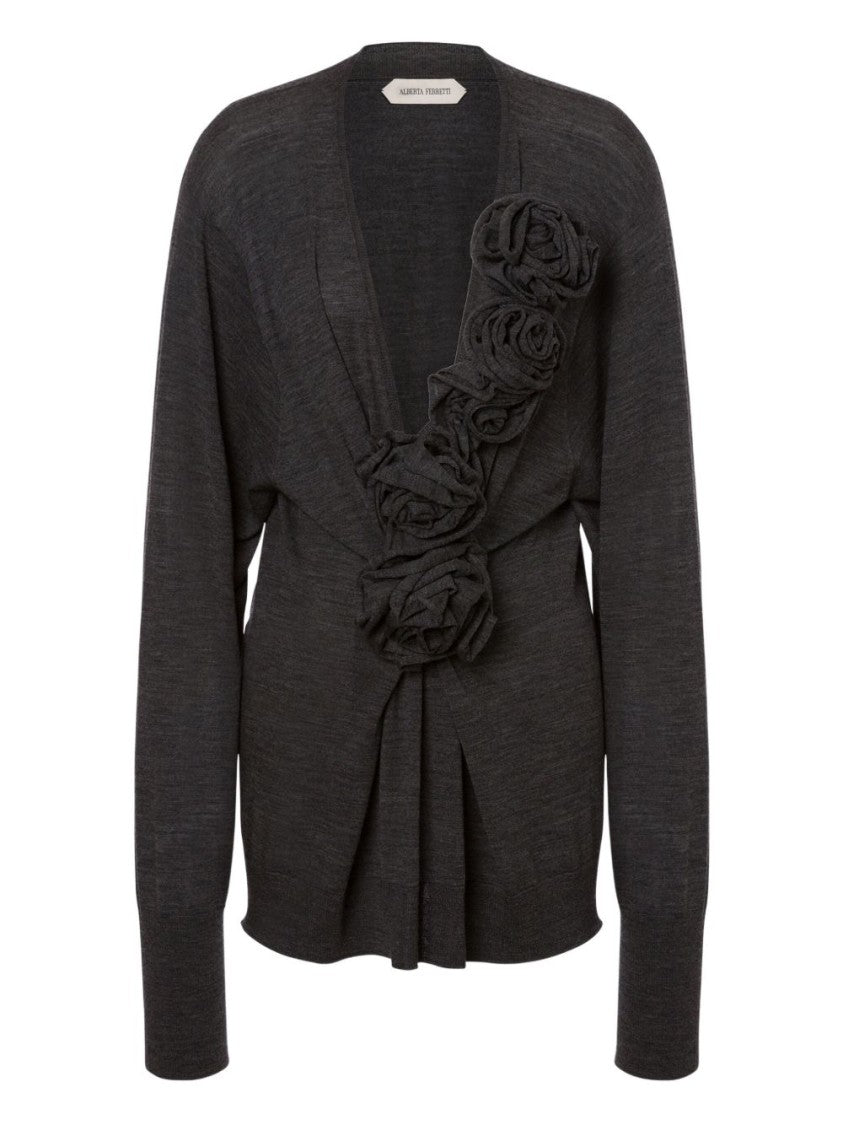Alberta Ferretti Sculptural Grey Sweater With Deep V-Neck