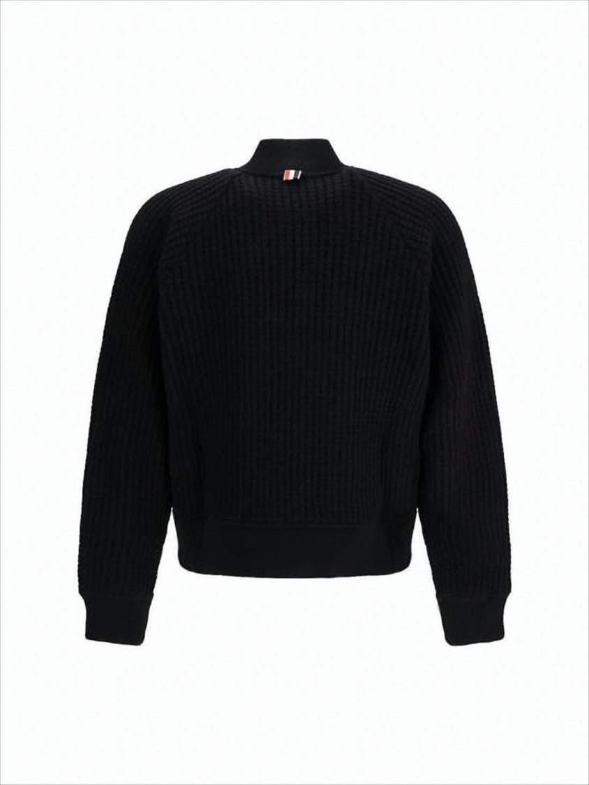 Thom Browne Textured Knit Black Wool Zip-Up Jacket