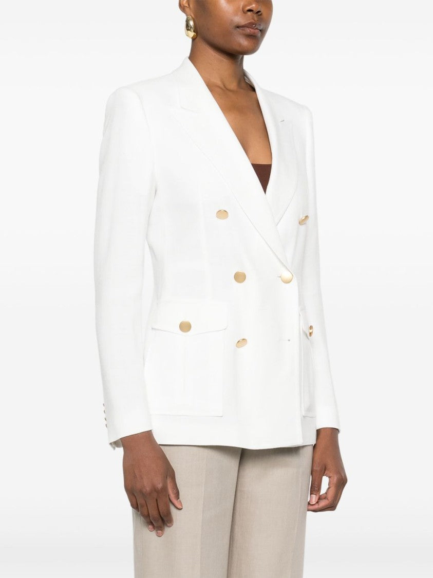Tagliatore Double-Breasted White Jacket With Gold-Tone Buttons