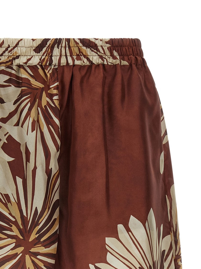 Brunello Cucinelli Floral Print Silk Shorts With Wide Leg Silhouette And Elastic Waistband