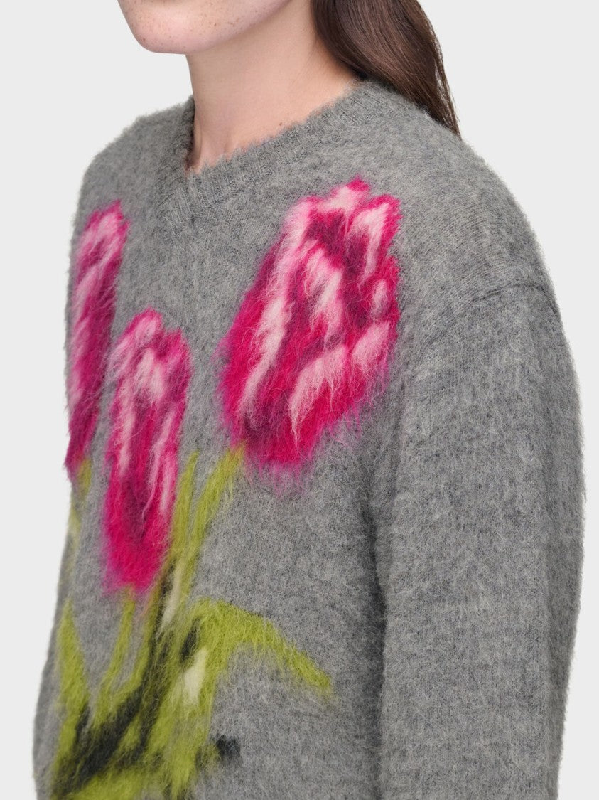 Maison Margiela Grey Relaxed Fit Artistic Floral Wool Sweater
