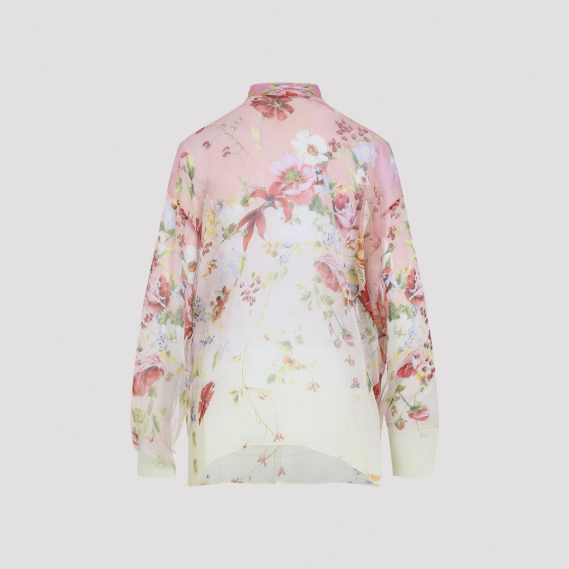 Roberto Cavalli Gradient Floral Print Silk Blouse With Bow Tie Neckline