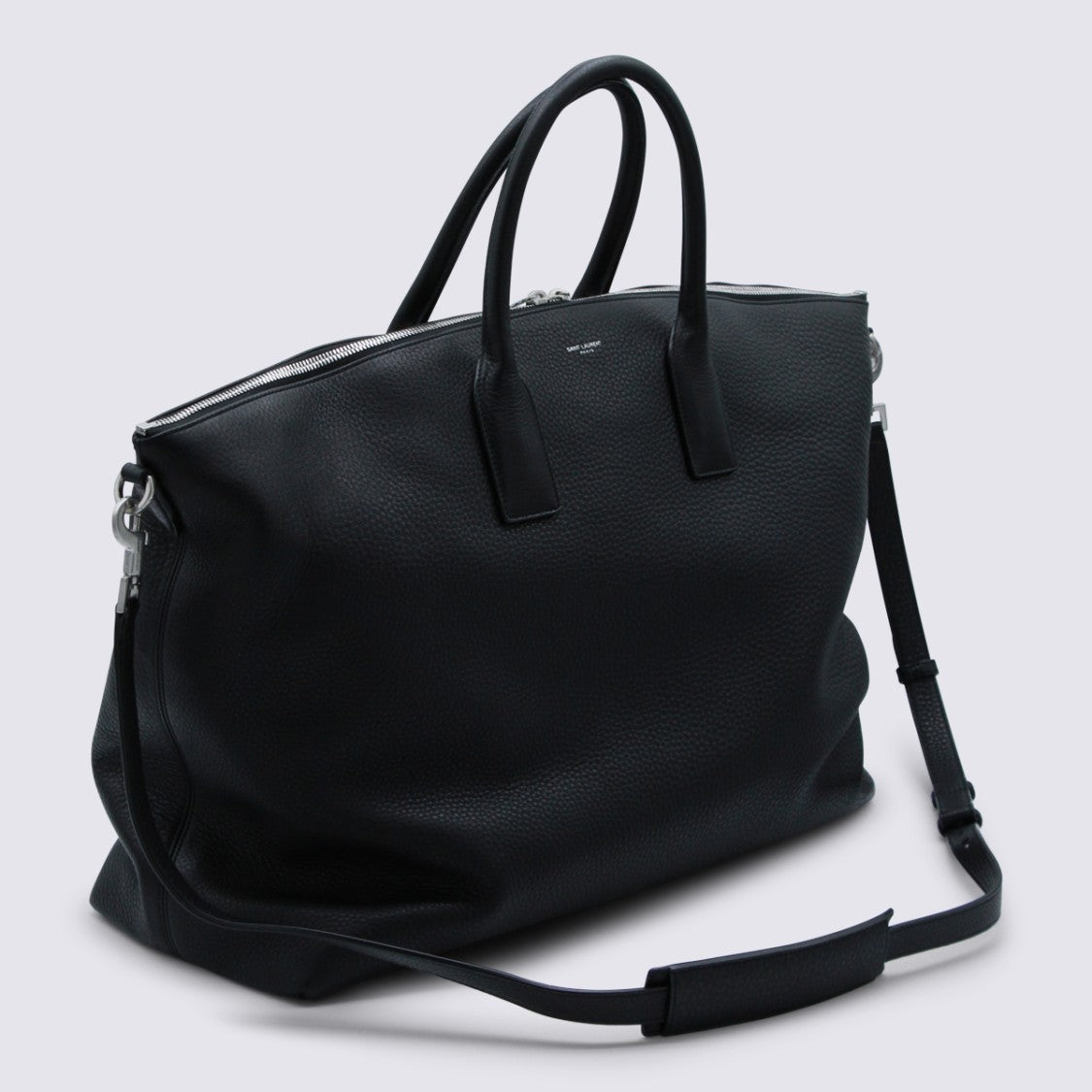 Saint Laurent Black Leather Top Handle Bag With Logo