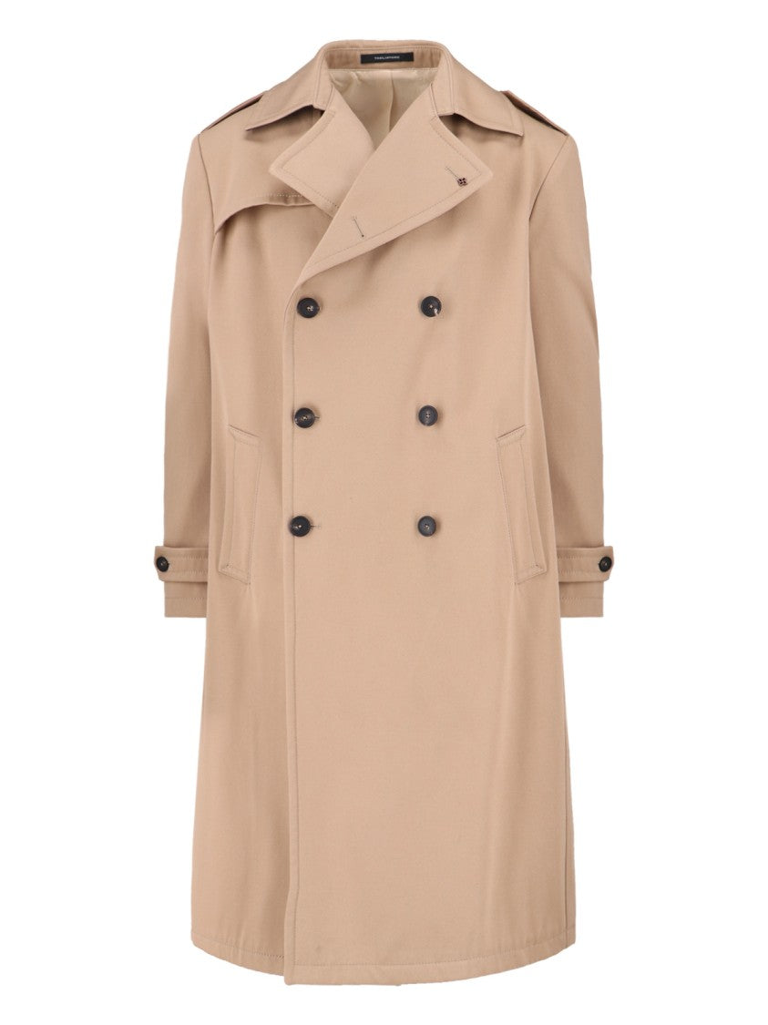 Tagliatore Double-Breasted Beige Cotton Trench Coat With Adjustable Belt