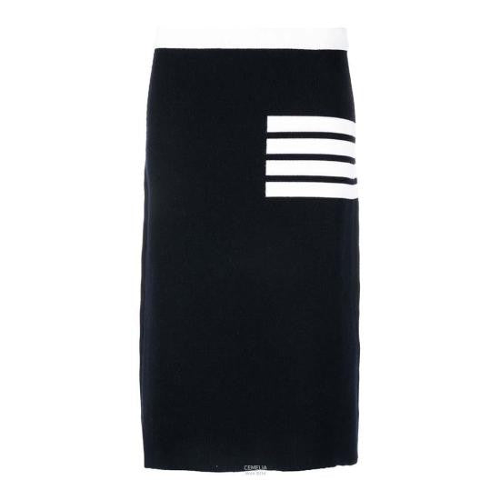 Thom Browne Straight-Silhouette Midi Skirt With Graphic Stripe Accents