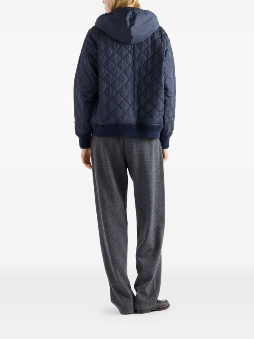 Prada Re-Nylon Hooded Velvet Trim Jacket