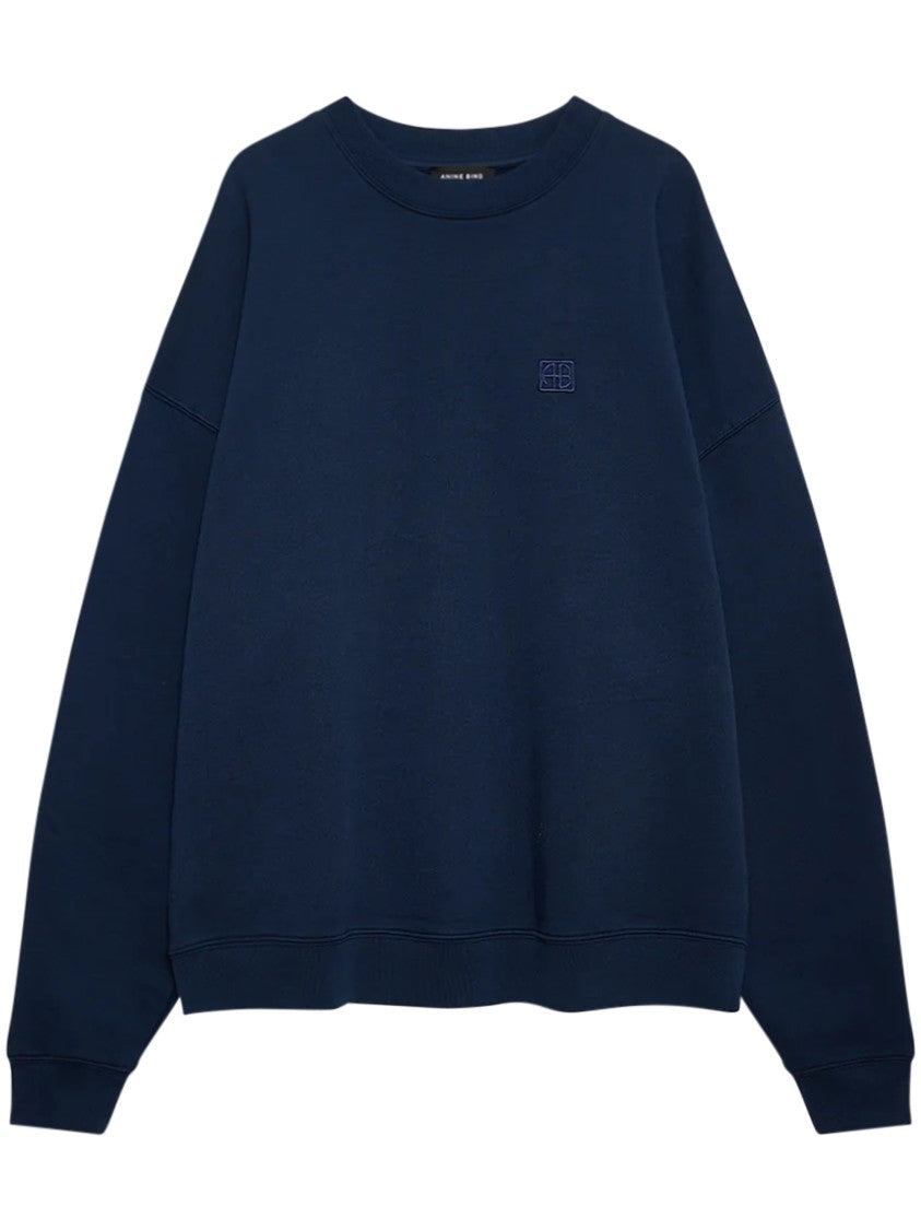 Anine Bing Relaxed Fit Blue Sweatshirt With Monogram Detail