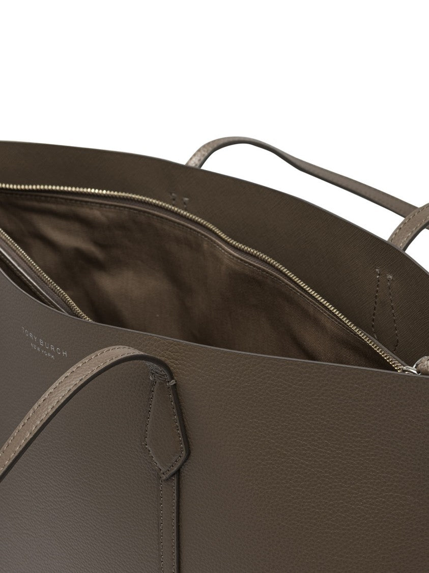 Tory Burch Brown Textured Leather Shopper Bag