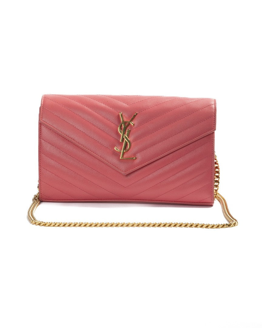 Saint Laurent Pink Iconic Cassandre Medium Grained Leather Shoulder Bag