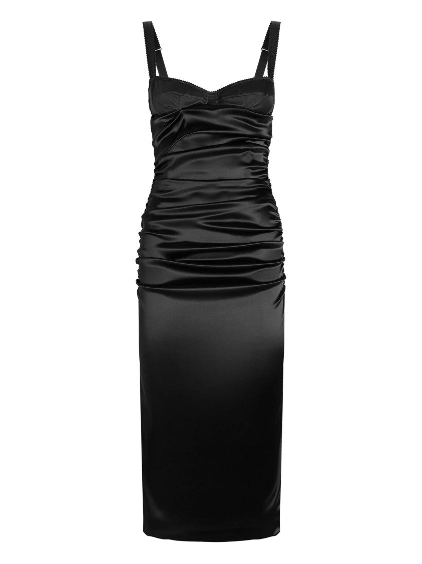 Dolce & Gabbana Fitted Black Ruched Cutout Midi Dress