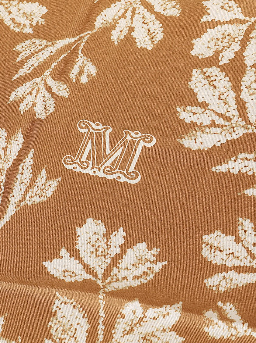 Max Mara Silk Twill Square Scarf With Botanical Motif And Monogram