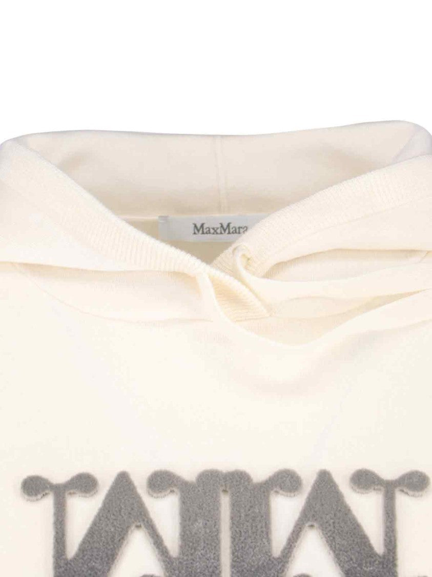 Max Mara Virgin Wool Hoodie With Teddy Texture And Contrast Logo