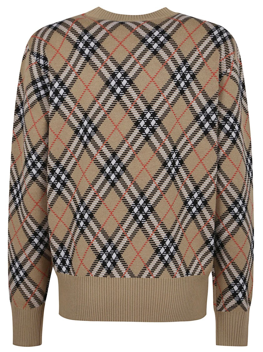 Burberry Checkered Knit Sweater With Ribbed Detailing