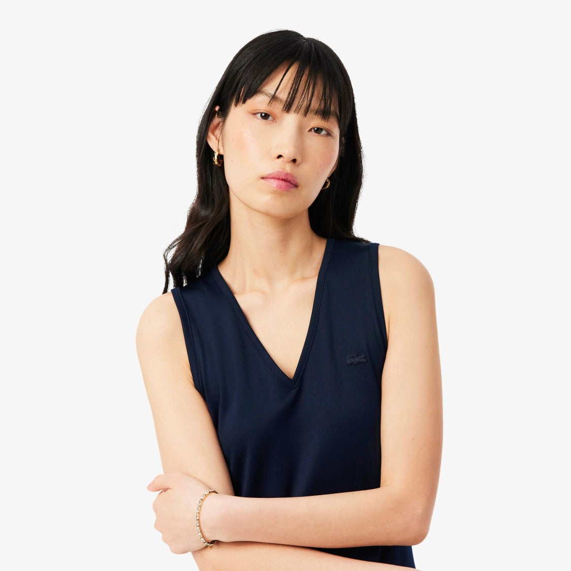Lacoste Flowing Midi Dress With Fitted Bodice
