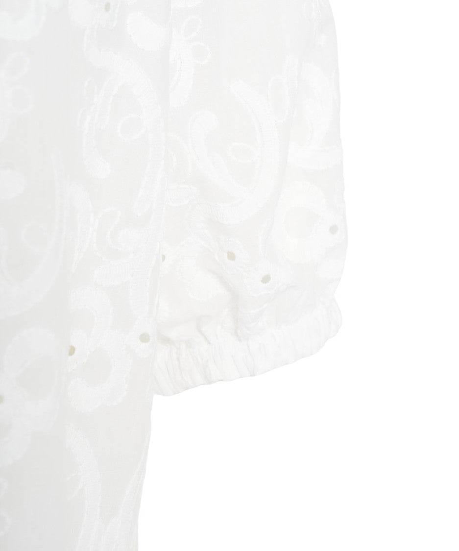Himons White Blouse With Embroideries And Wavy Hem
