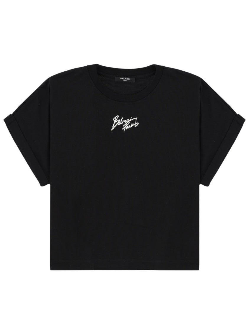 Balmain Balmain Cropped Logo Cotton T-Shirt