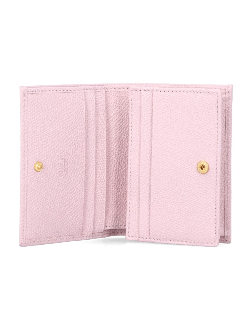 Valentino Garavani Compact Hammered Calf Leather Wallet With Cherryfic Detail