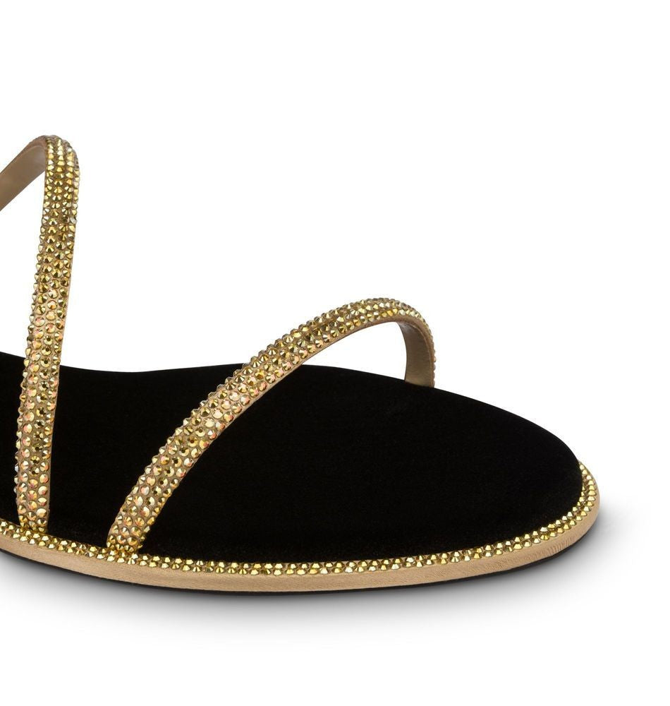 René Caovilla Cleo Black And Gold Flat Sanda