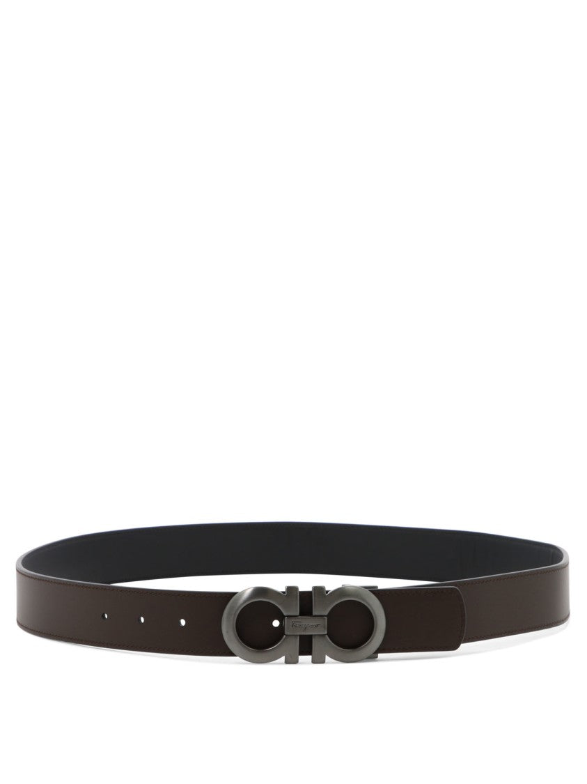 Ferragamo Sophisticated Black Leather Belt With Interlocking Metallic Buckle