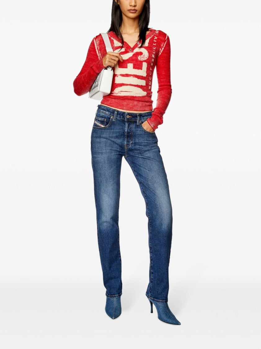 Diesel Mid-Rise Straight-Leg Jeans With Faded Wash And Whiskering