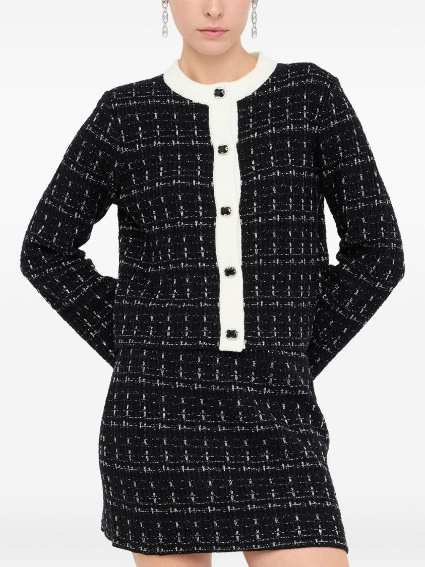 Liu Jo Textured Black And White Checkered Jacket With Contrasting Trims
