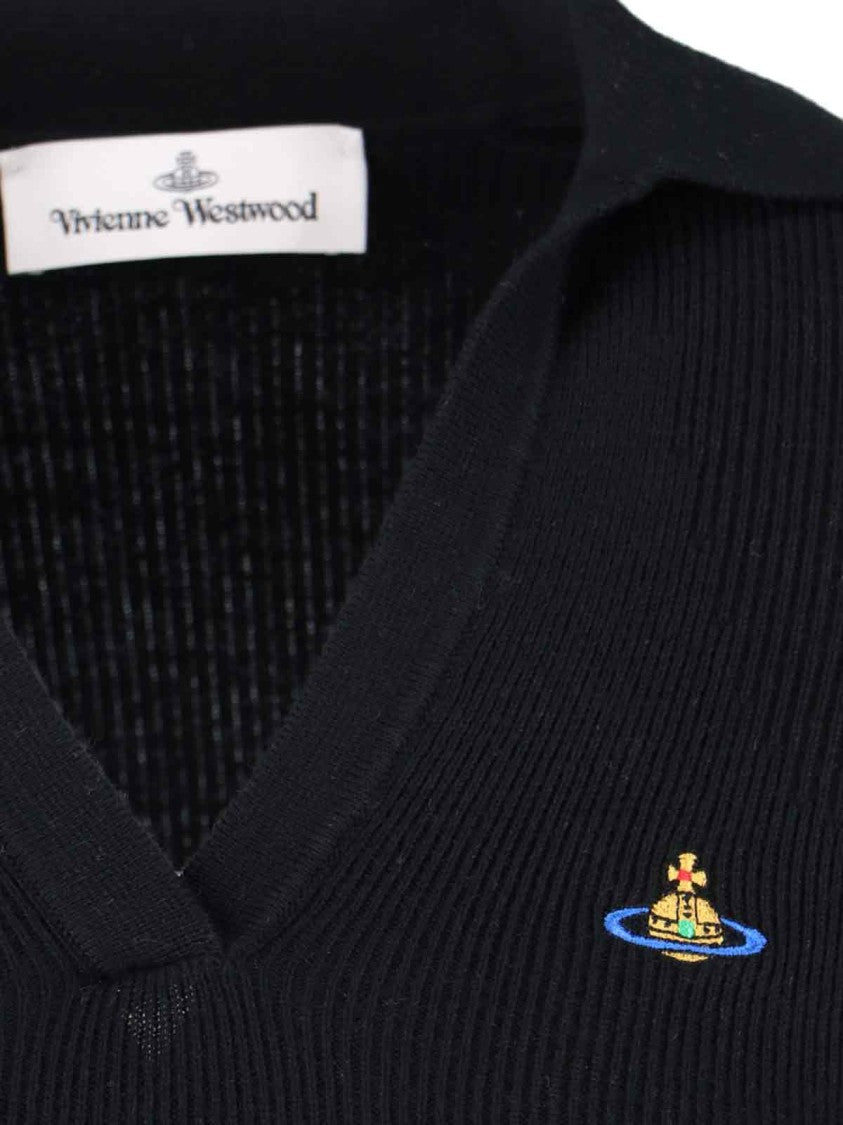 Vivienne Westwood Black Marina Ribbed V-Neck Polo