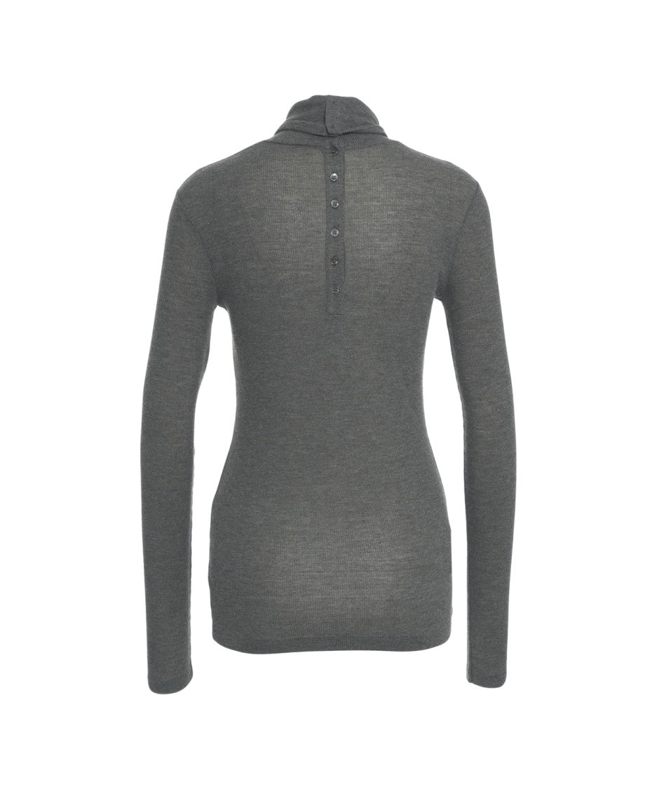 Closed Slim-Fit Turtleneck Pullover With Buttoned Back Detail