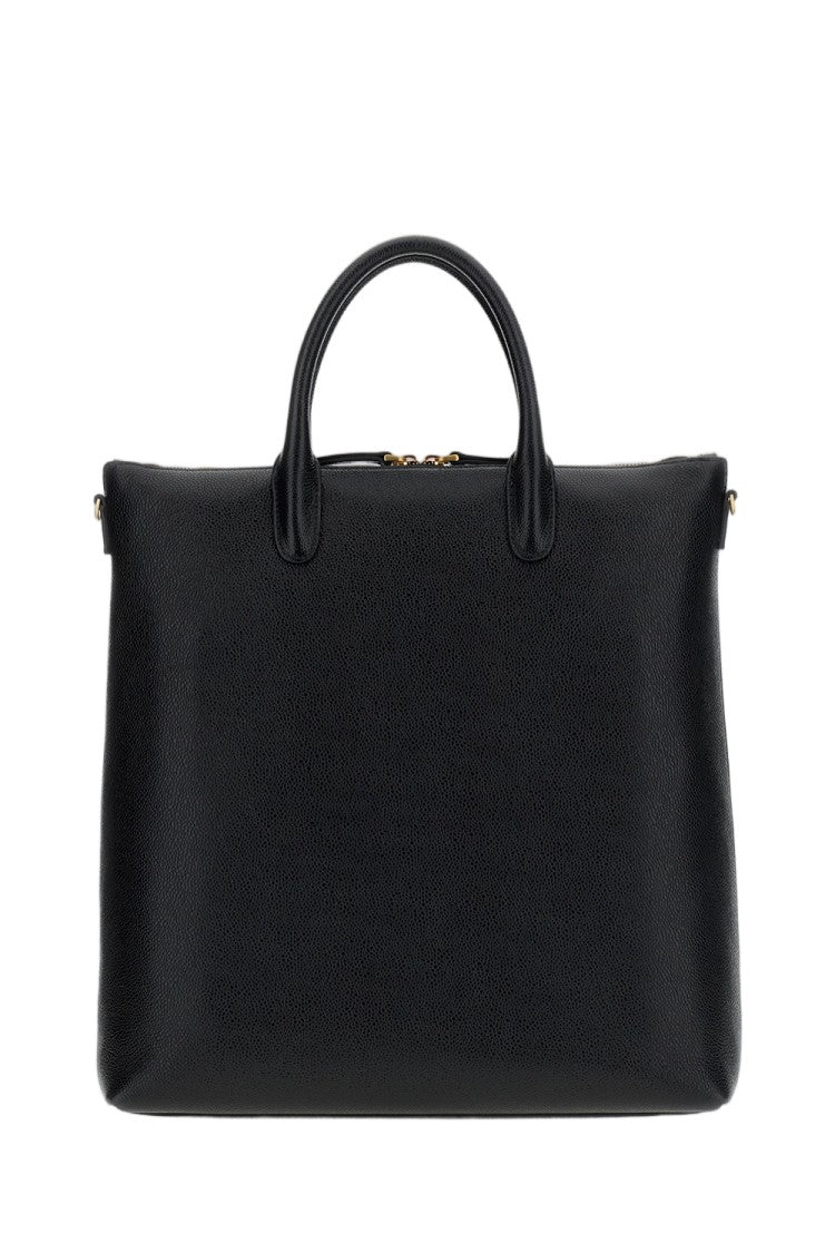 Thom Browne Black Zip Pebble Grain Leather Tote Bag