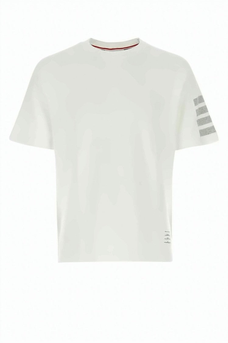 Thom Browne Cropped White T-Shirt And Subtle Stripes