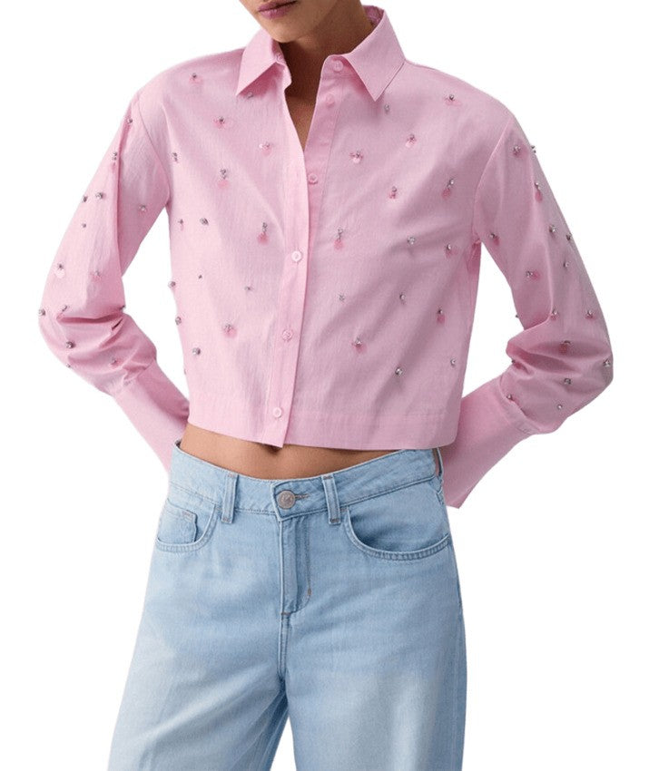 Liu Jo Cropped Boxy Shirt With Jewel Embroidery