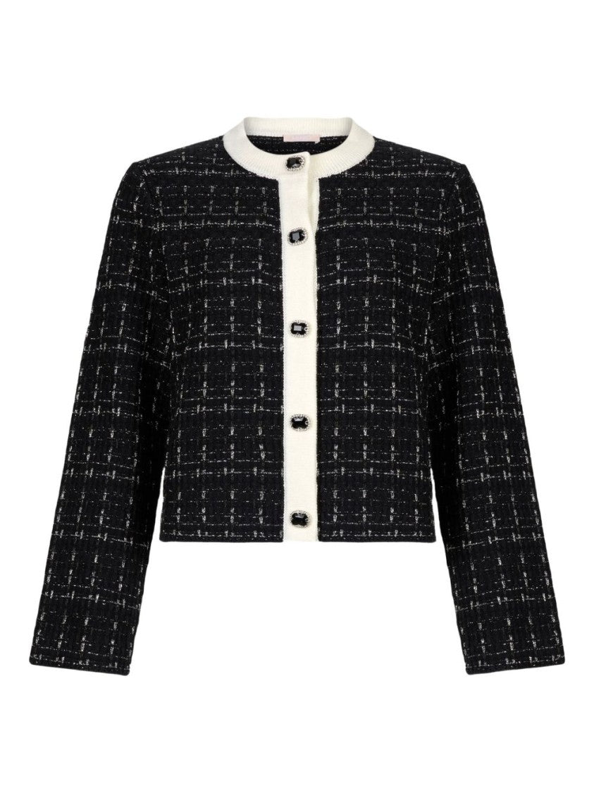 Liu Jo Textured Black And White Checkered Jacket With Contrasting Trims