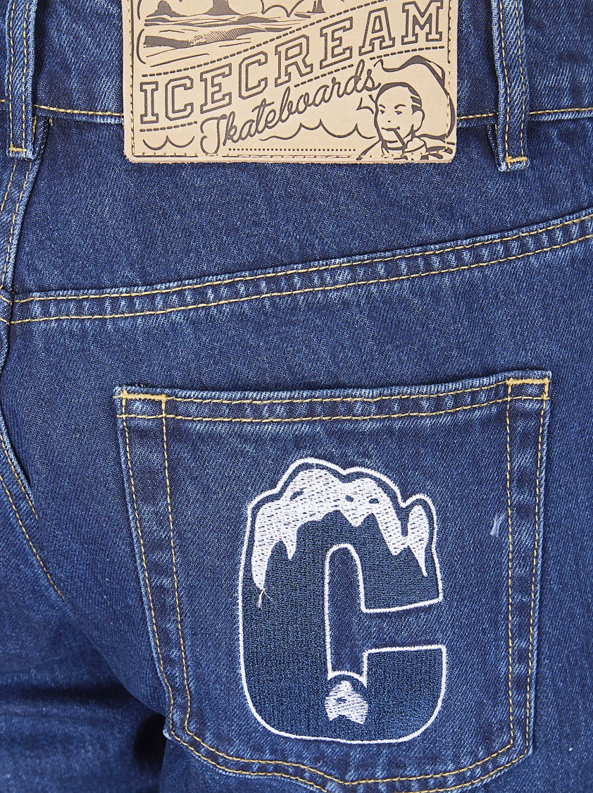 Icecream Blue Crystal Running Dog Denim Pants