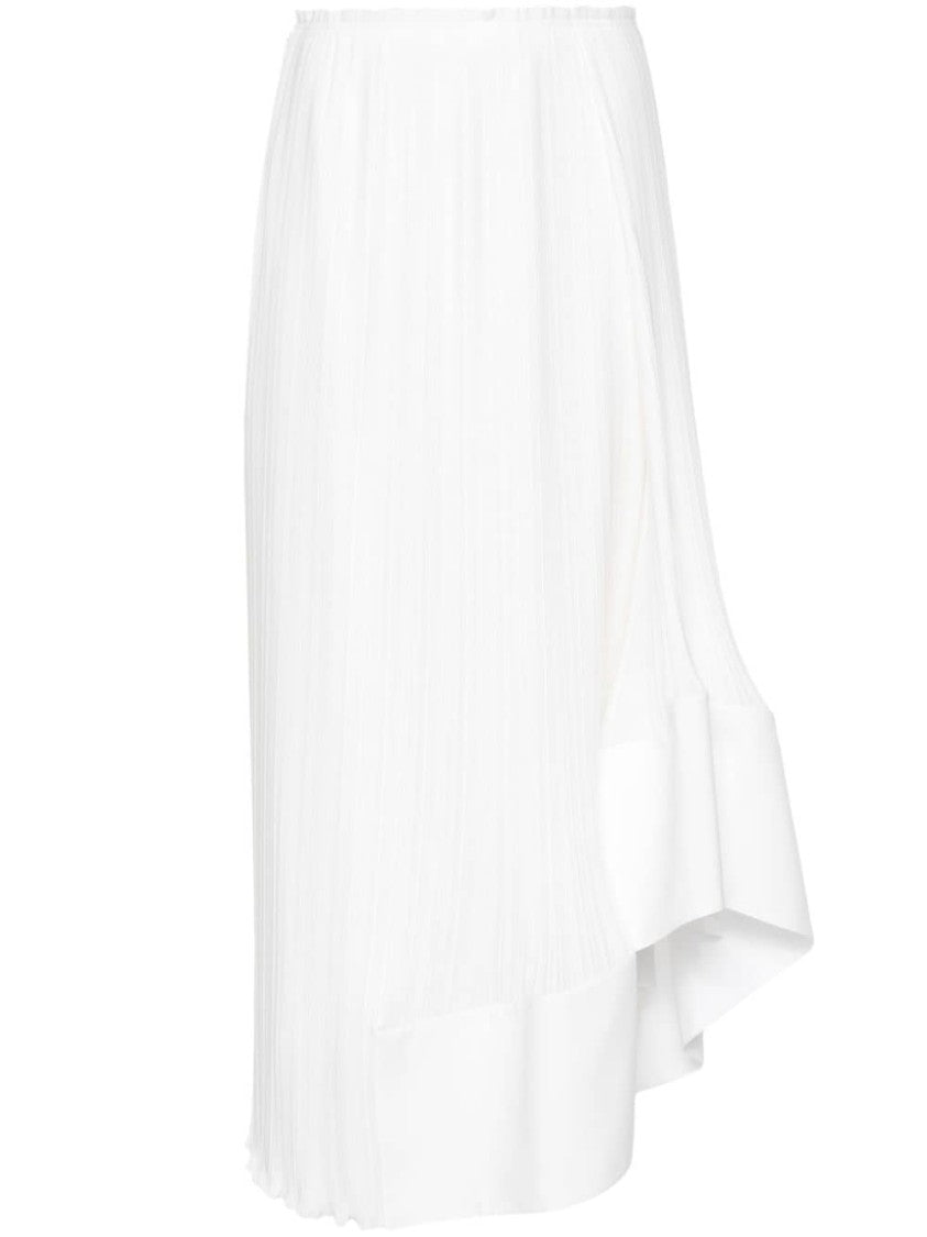 Lanvin Pleated Asymmetric White Crepe De Chine Skirt