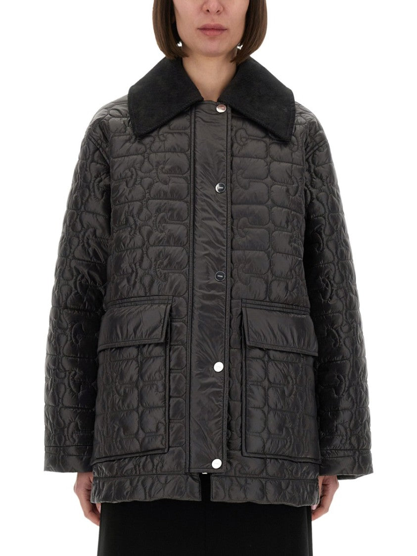 Ganni Quilted Midi Jacket With Textured Surface