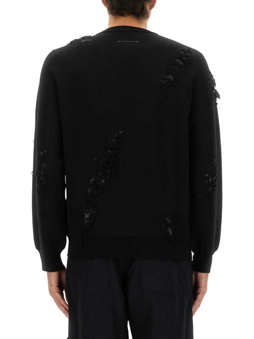 Mm6 By Maison Margiela Textured Black Wool Sweater With Relaxed Fit