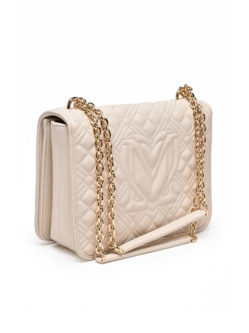 Love Moschino White Quilted Compartmentalized Polyurethane Shoulder Bag