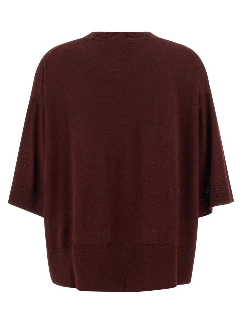 Nude Cropped Wool Sweater With Crew Neck And Asymmetrical Hem