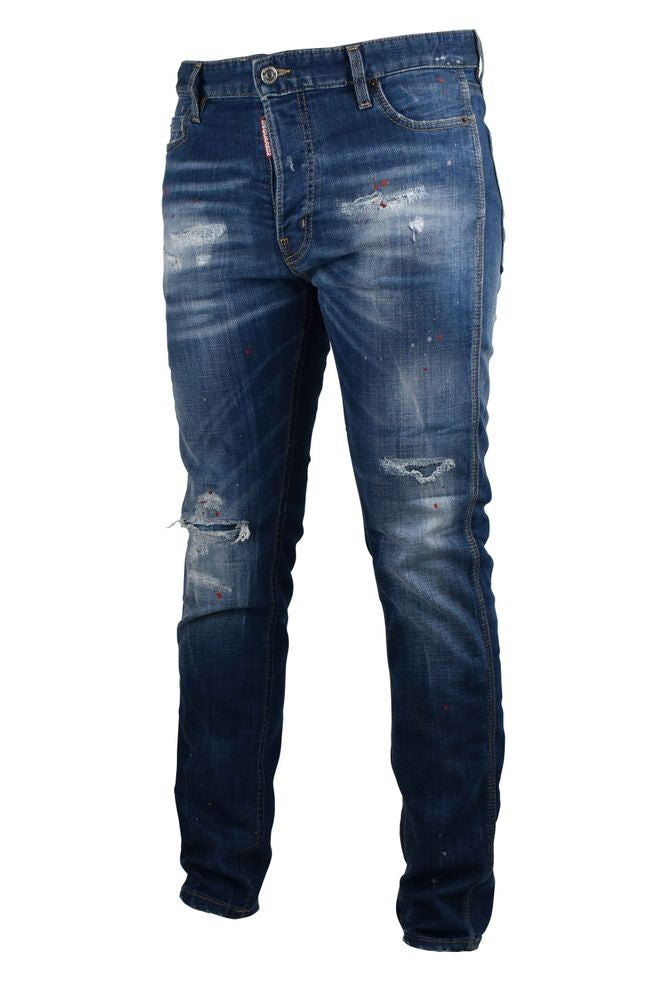 Dsquared2 Blue Stretch Cotton Jeans With Paint Effect