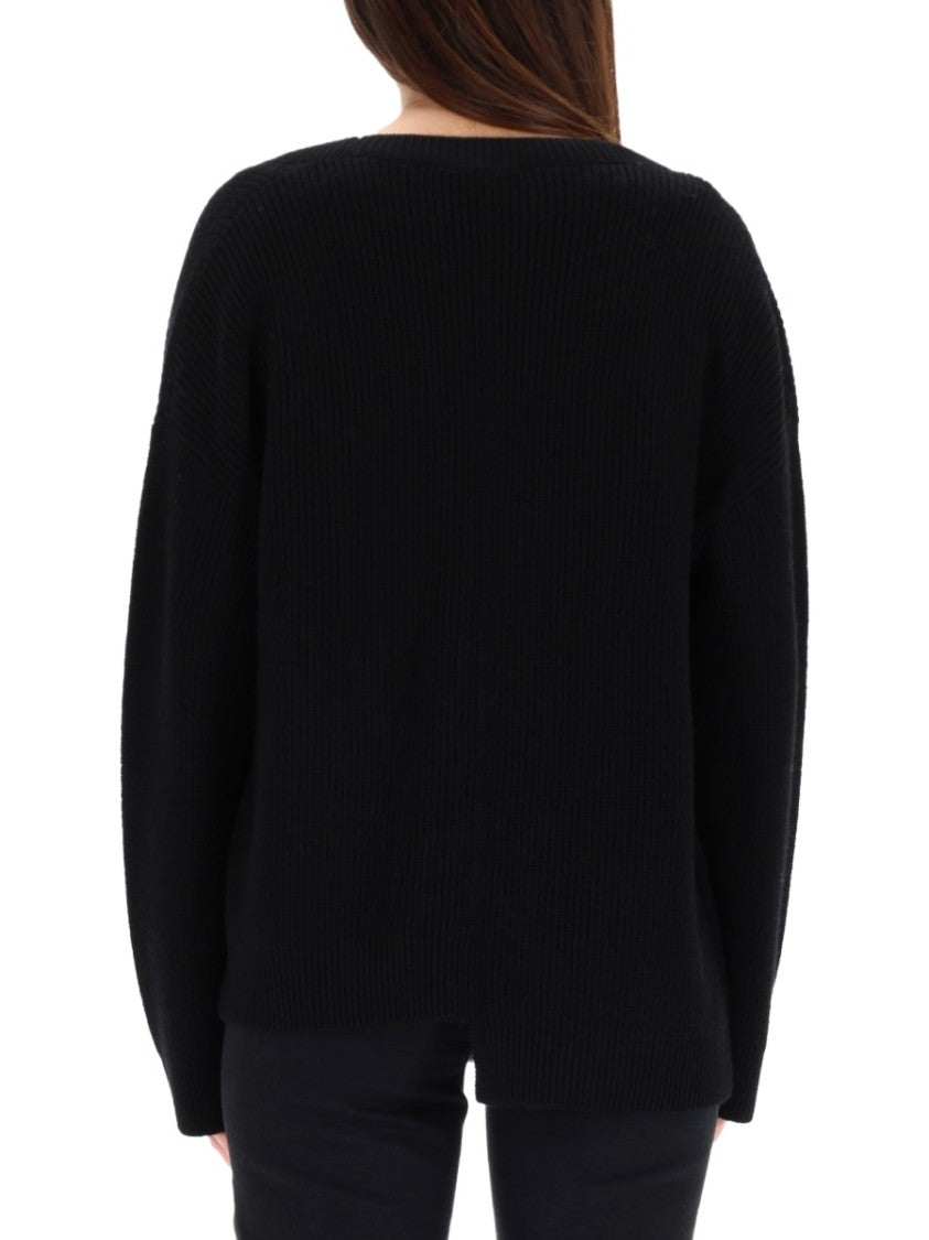 Zona20 Milano Deep V-Neck Black Merino Wool Sweater With Oversized Fit