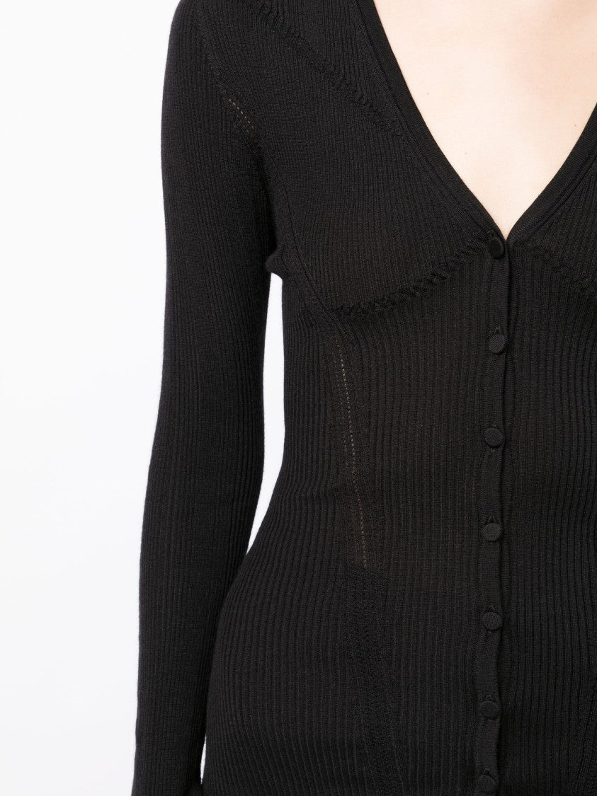 Lanvin Black Engineered Cardigan Ribbed Cashmere Cardigan