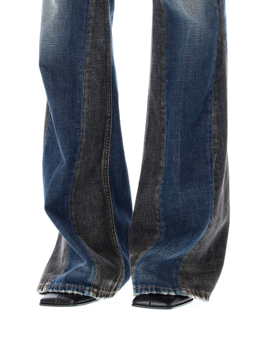 Haikure Fleur Hedwig Blue Two-Tone Flared Denim Jeans