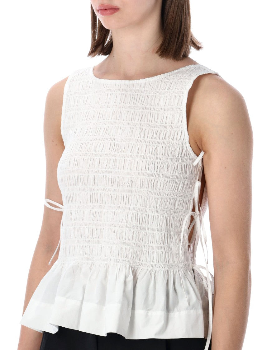 Ganni Smock Texture Ruffled Hem Top