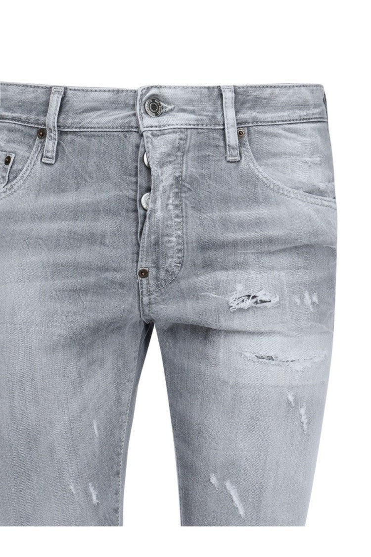 Dsquared2 Grey Skater Slim-Fit Distressed Cotton-Blend Jeans