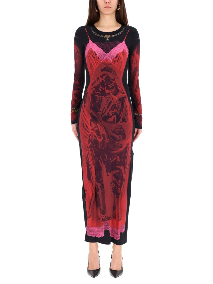 Marine Serre Black Wet Nuisette Polyamide-Blend Midi Dress