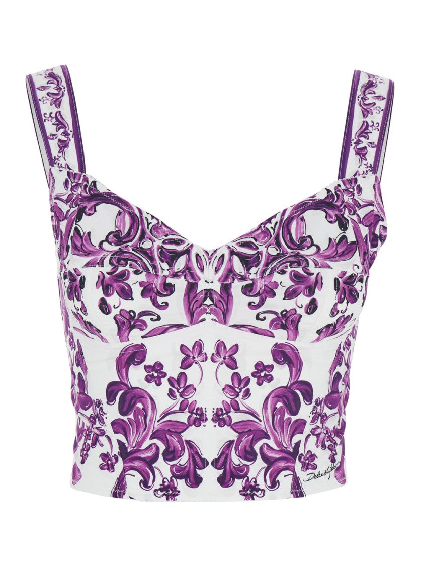 Dolce & Gabbana Fitted Floral Print Bustier With Structured Bodice