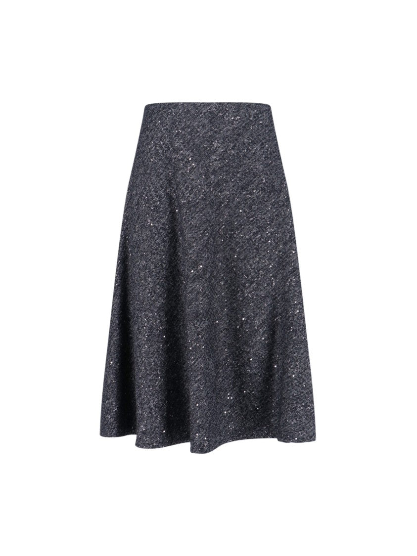 Tagliatore Flared Grey Skirt With Textured Fabric And Sequined Detail