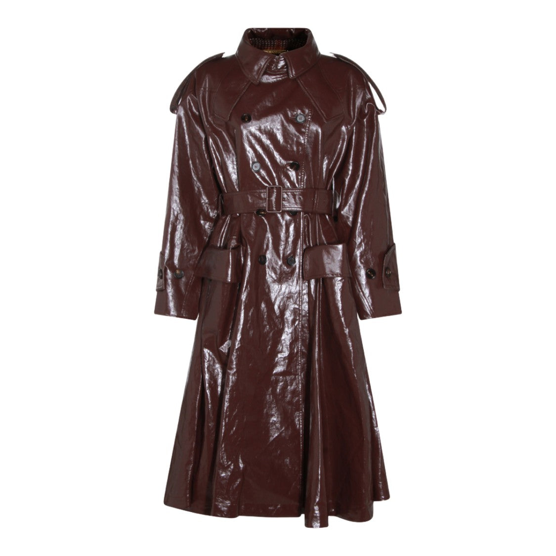 Chloé Glossy Dark Brown Double-Breasted Belted Trench Coat