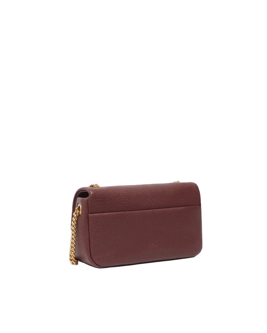 Pinko Brown Mini Love Click Soft Horizontal Leather Shoulder Bag